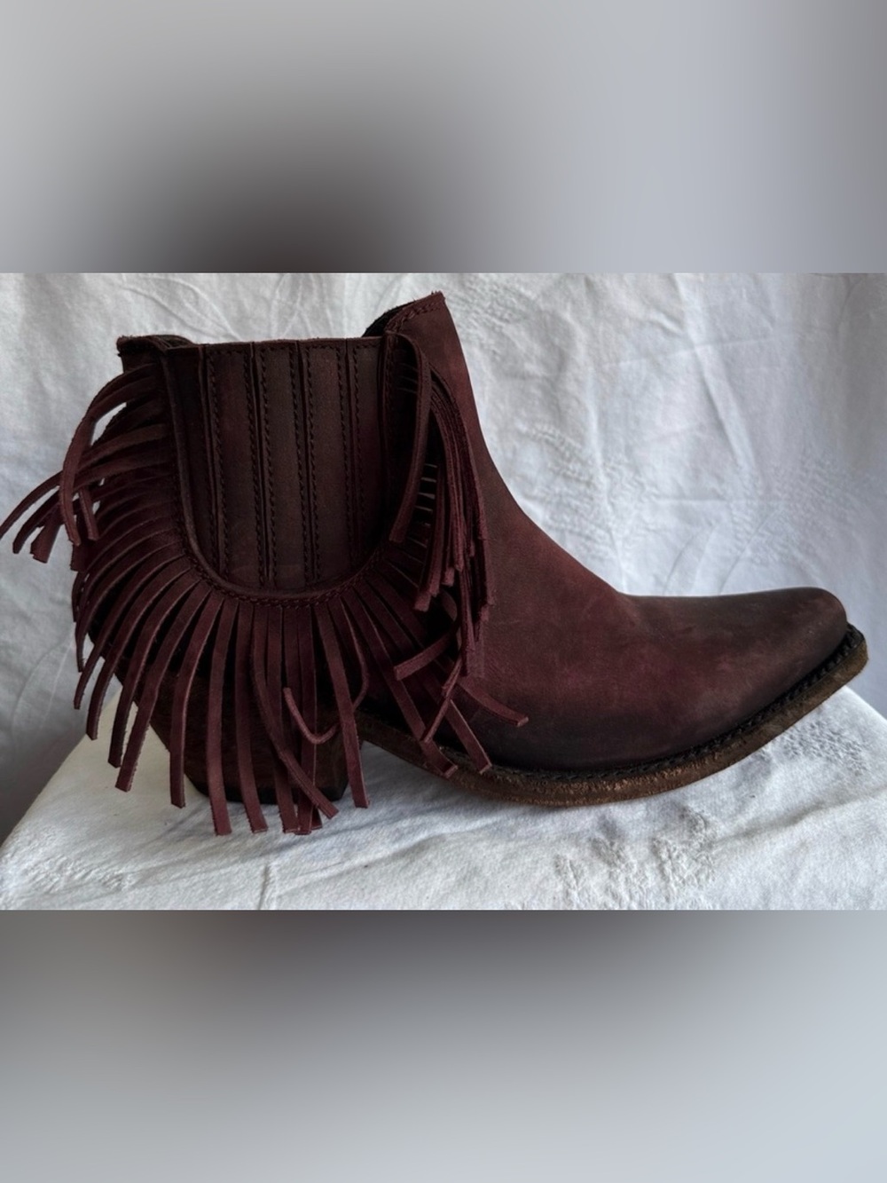 Liberty Black Fringe Ankle Cowboy Boots in Burgundy - Women Size 8 - Picture 5 of 10